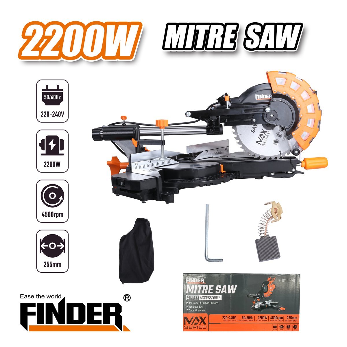 منشار ديل خشب متحرك 255 ملم FINDER 2200W