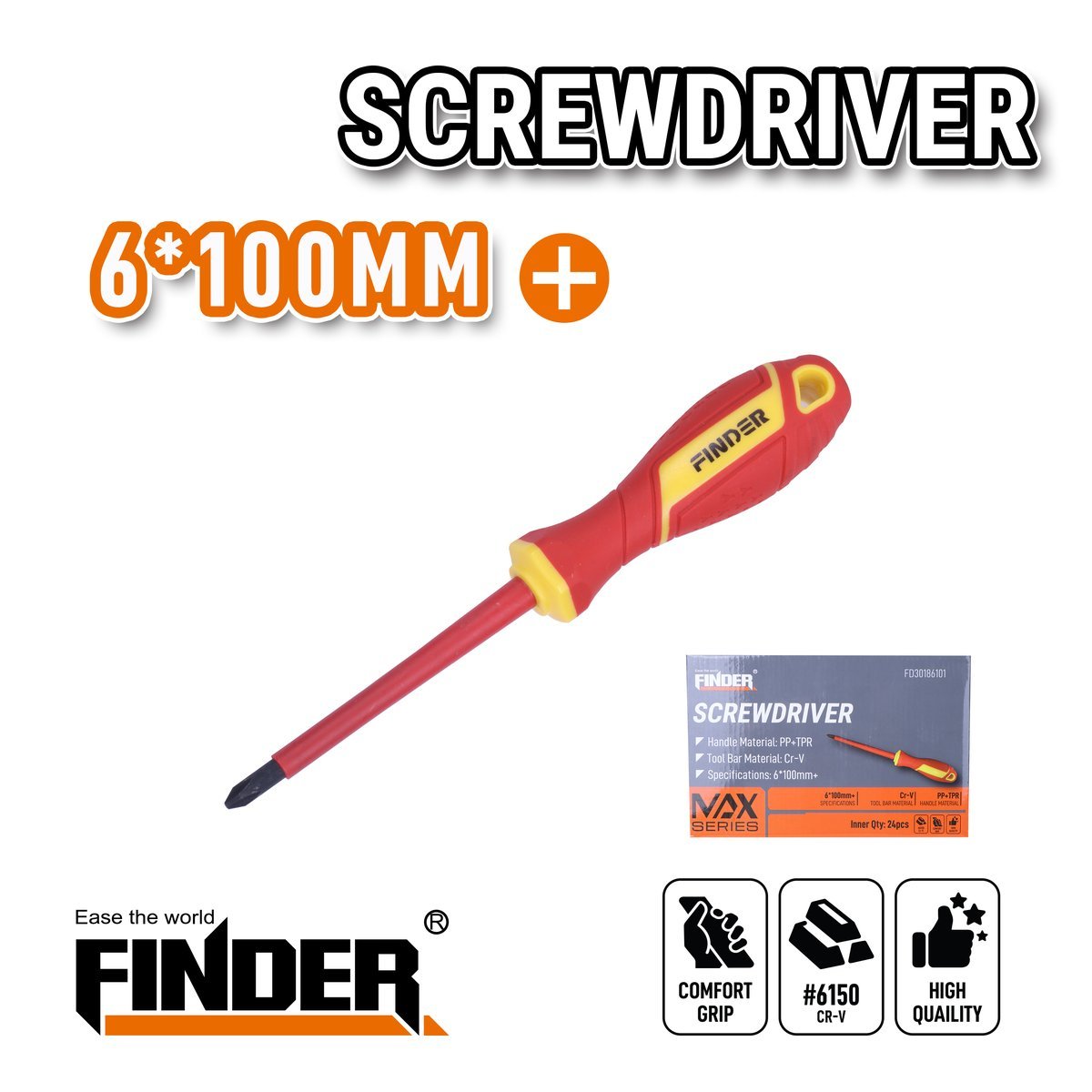 مفك معزول - مصلب  6×100 مم FINDER