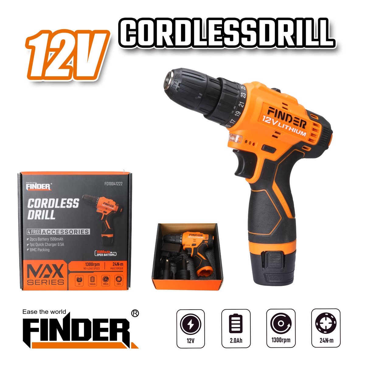 درل شحن FINDER 12V - 24N.M - 1.5Ah