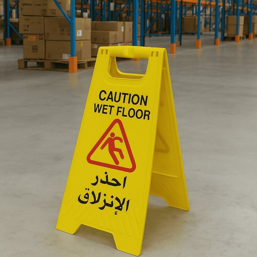 لوحة ارشادية مثلث تحذيري مانع انزلاق اصفر