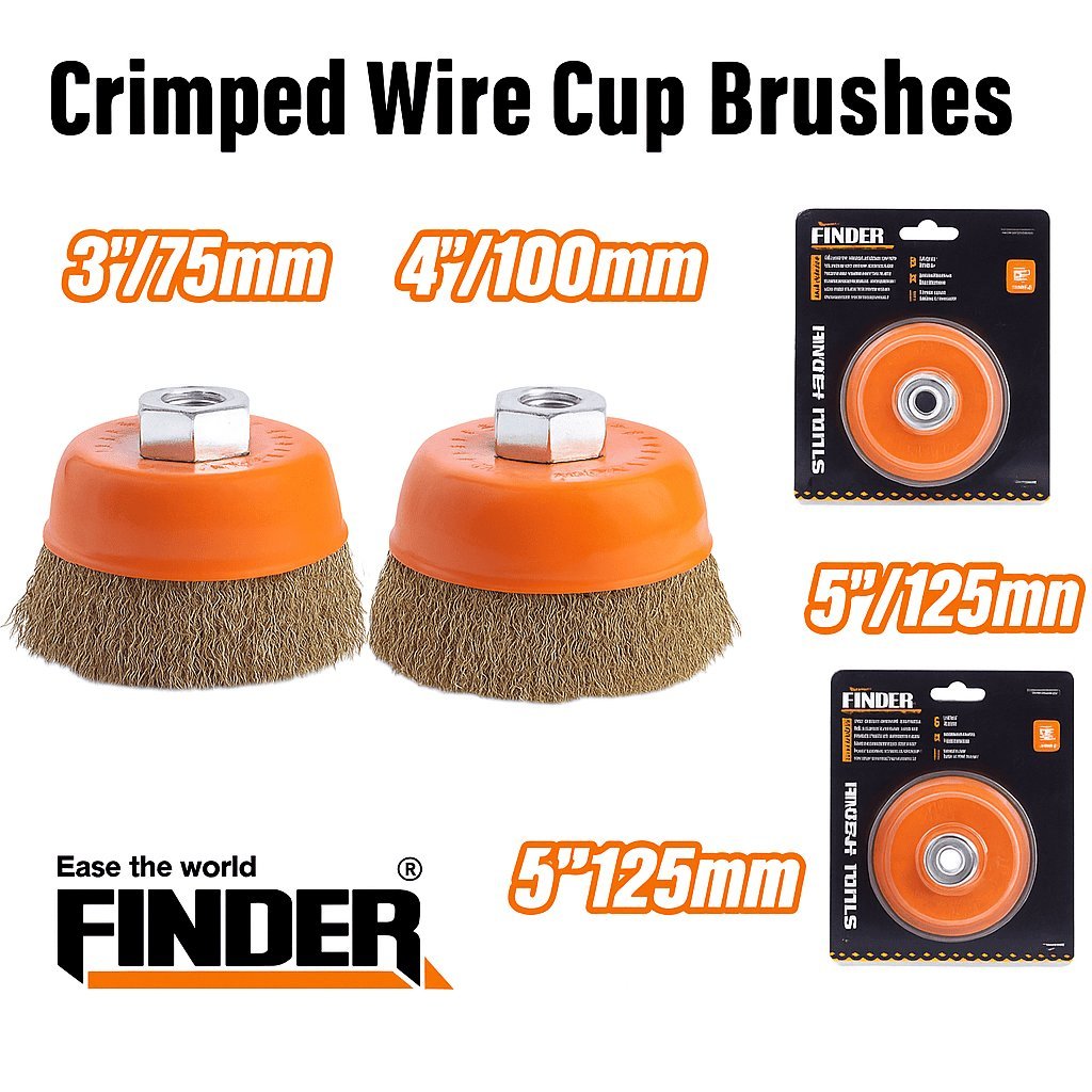 CIRMPED BRASS WIRE CUP BRUSH 3" FINDER
