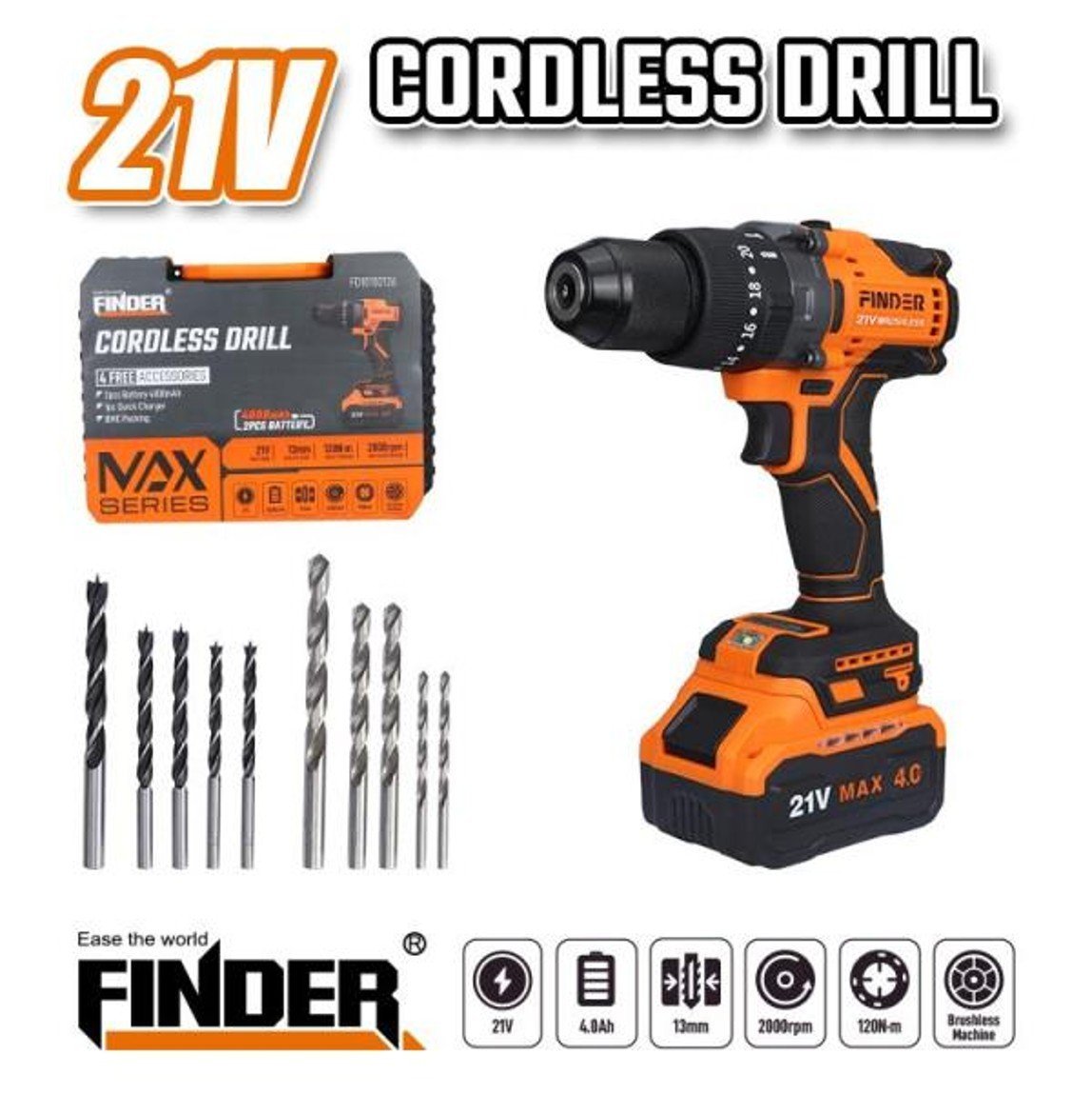 درل شحن FINDER 21V/4.0A/120N/13MM