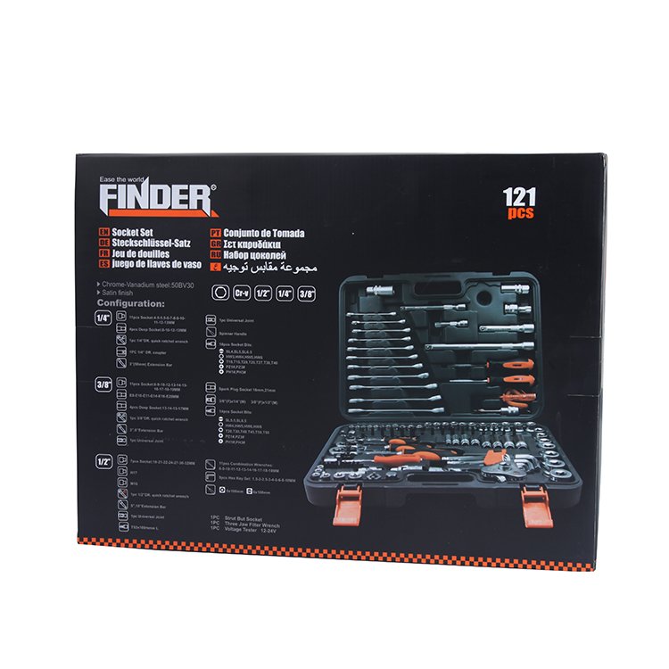 طقم بوكس 1/4" + 1/2" + 3/8" 121 قطعة FINDER 192545 - صورة 3