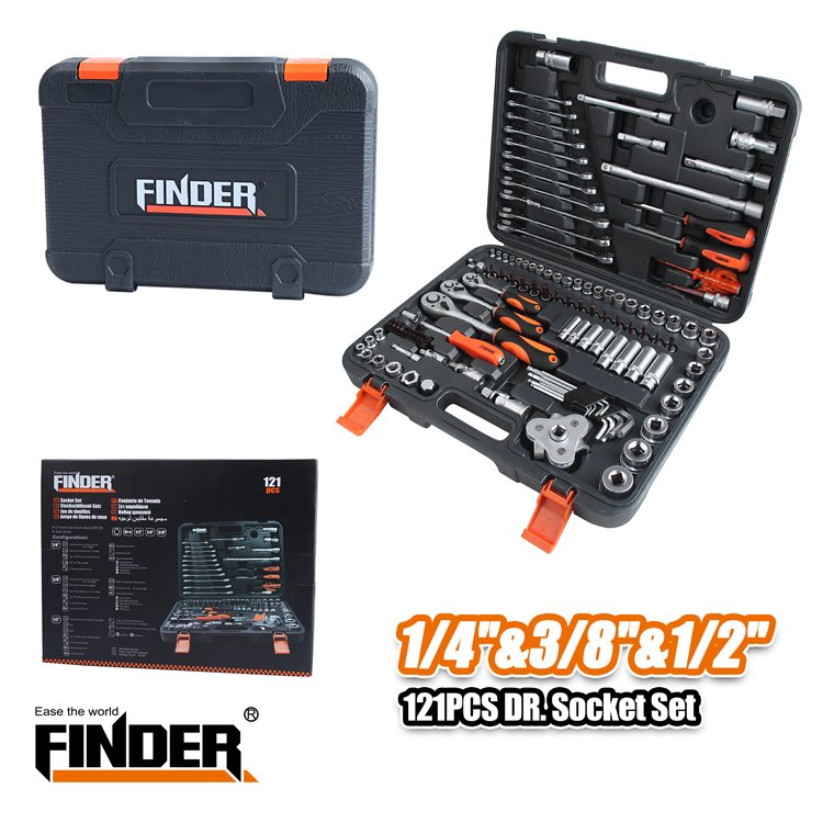 طقم بوكس 1/4" + 1/2" + 3/8" 121 قطعة FINDER 192545