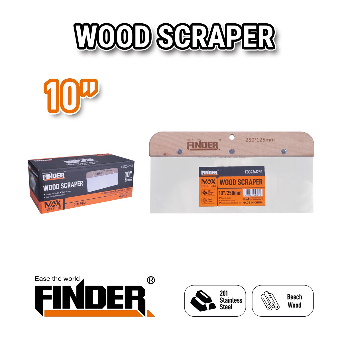 مشحاف عريض يد خشب 10" 250 ملم FINDER