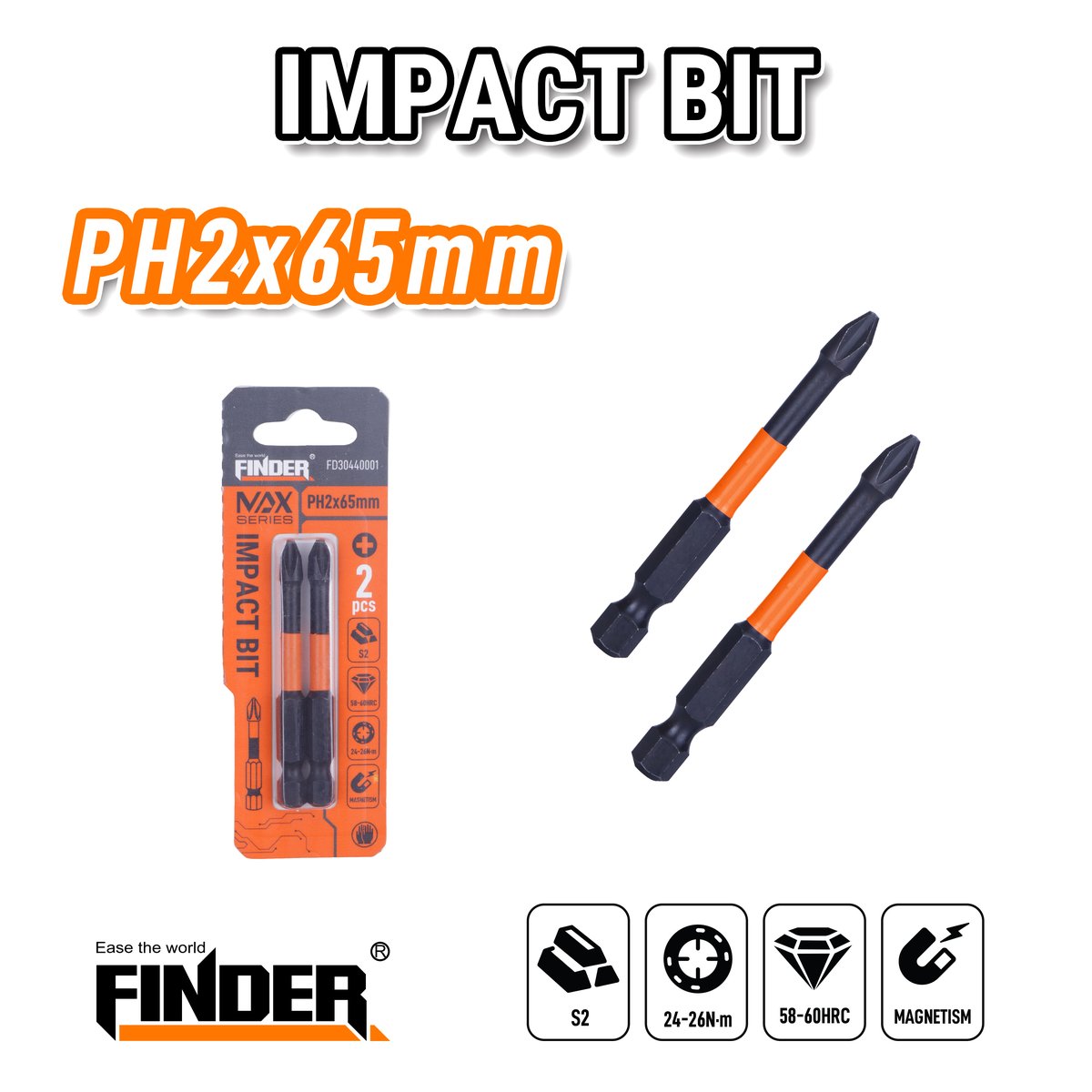 لقمة مفك مصلب PH2 حبتين FINDER FD30440001