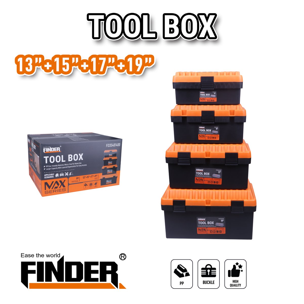طقم صناديق عدة بلاستك 4 قطع 13"-15"-17"-19" FINDER