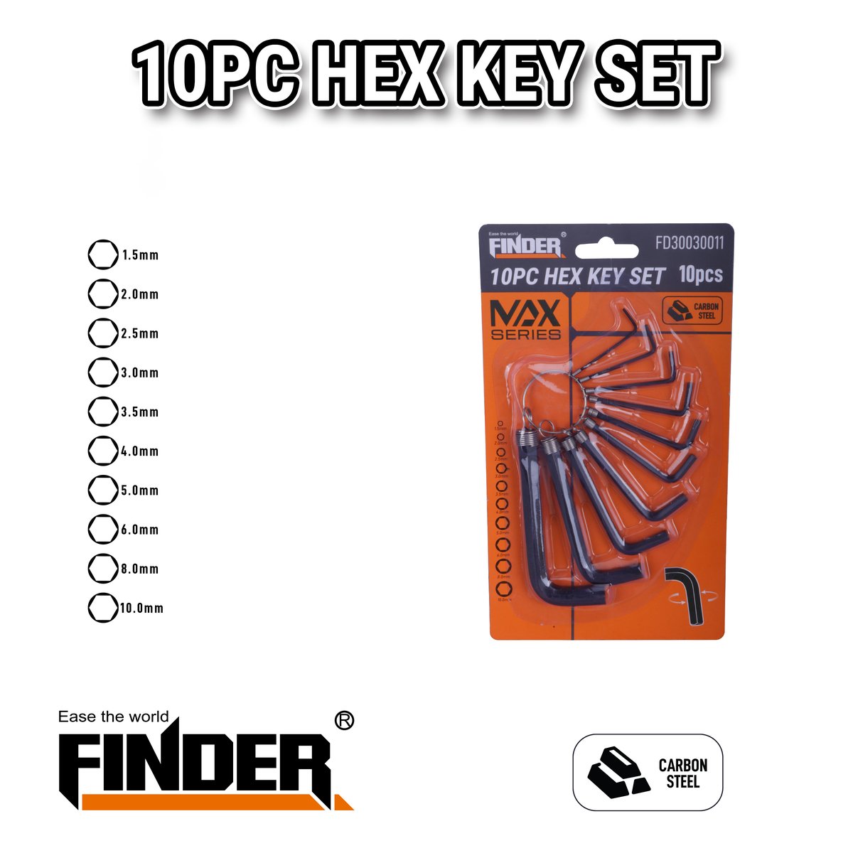 طقم مفتاح الن  10 قطع 1.5 - 10 ملم كرت FINDER FD30030011