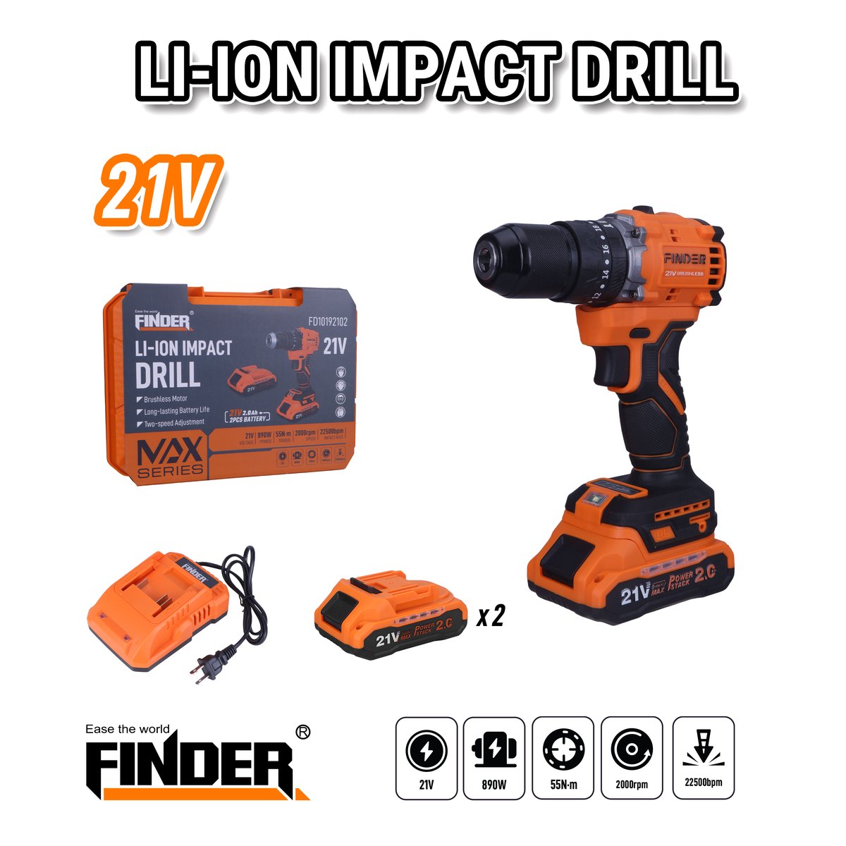 درل شحن FINDER 21V/2.0A/55N/13MM