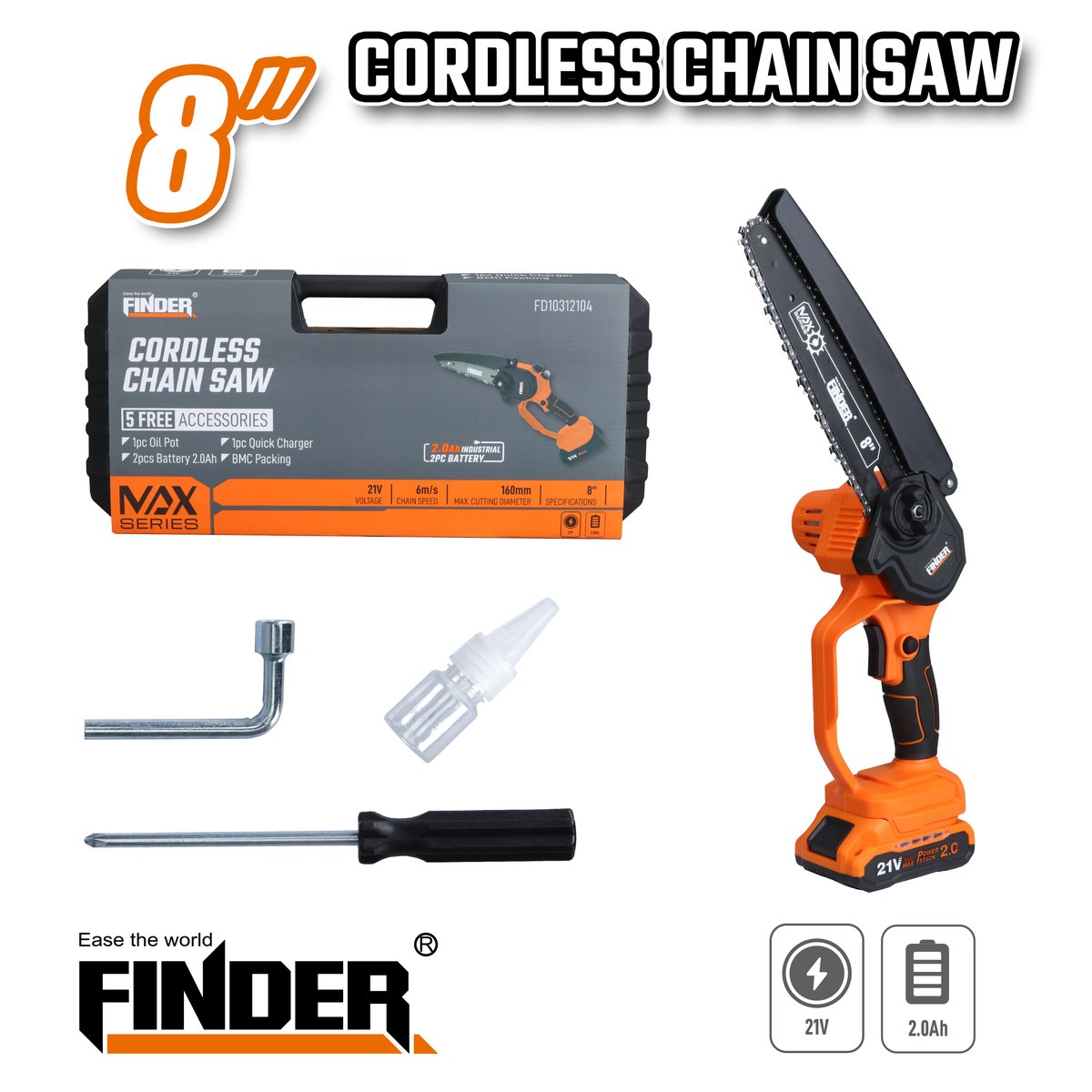منشار شجر شحن 8"  21V/2.0A FINDER