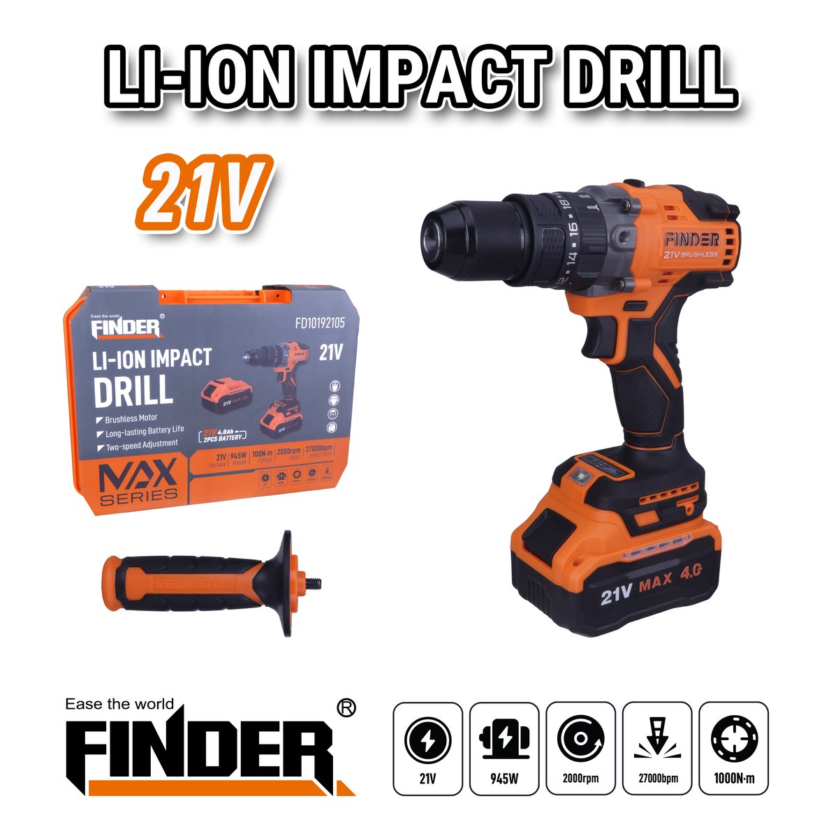 درل شحن برشلس  FINDER 21V/4.0A/100N/13MM