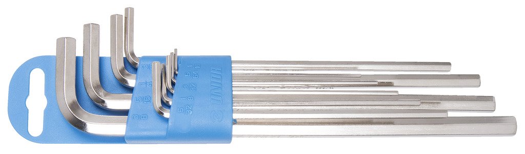 طقم مفتاح الن طويل 1/16" - 3/8" / 9 PCS 9* hex wrench, long type (article 220/3L) dim. 1/16", 5/64", 3/32", 1/8", 5/32", 3/16", 1/4", 5/16", 3/8" 220/